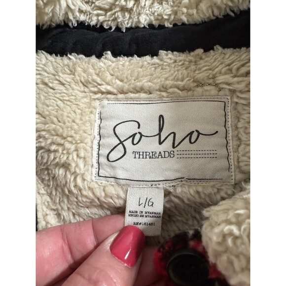 Soho Threads Shacket Womens Large Red Plaid Sherpa Lined Pockets Shirt Jacket - Picture 4 of 5